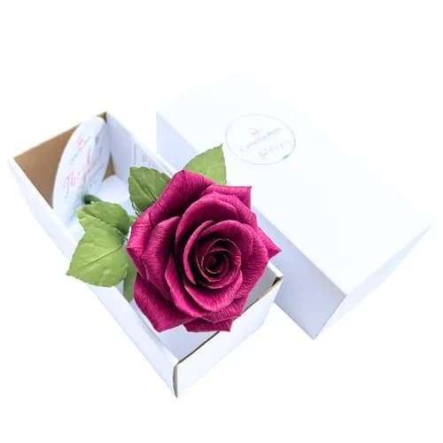 Camellia Bees Paper Rose 1st Wedding for Her Him | Handmade Deep Red Crepe Flower, Anniversary Keepsake (Dark red Burgundy) thumbnail 5