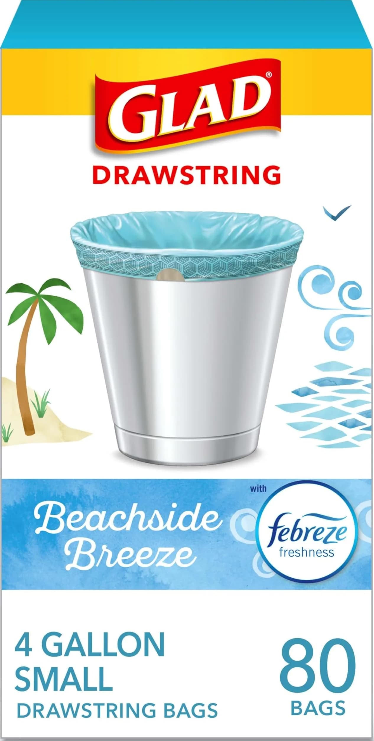 Glad Small Trash Bags 4 Gallon | Odor-Resistant with Febreze Beachside Breeze (70-120 chars) — Beachside Breeze