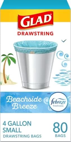 Glad Small Trash Bags 4 Gallon | Odor-Resistant with Febreze Beachside Breeze (70-120 chars) thumbnail 1