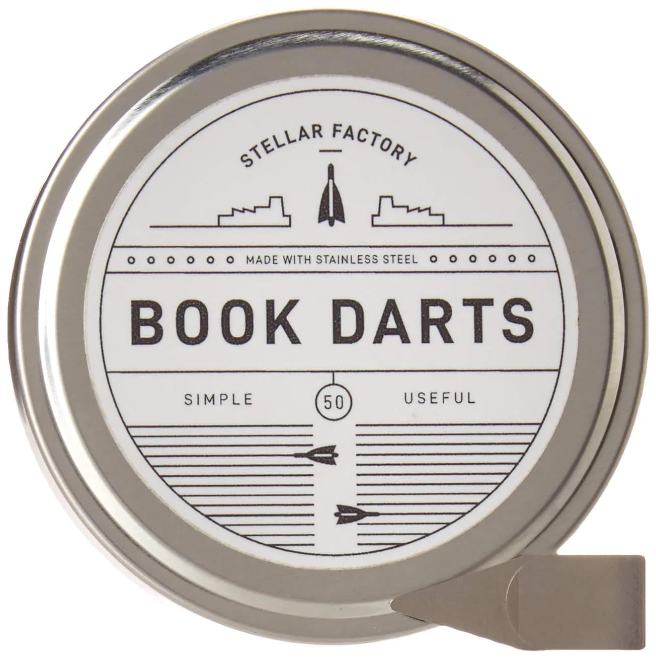 Stellar Factory Book Darts Stainless Steel Line Markers 50-Count Tin | Precision Line Marking for Books — Book Dart