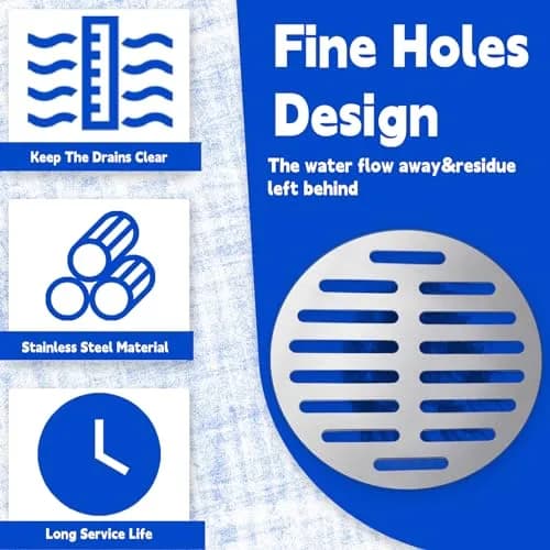 Vonty Round Stainless Steel Floor Drain Cover 6 Inch | Leak-Free Drain Cover with 14 Holes, Silver Tone thumbnail 3