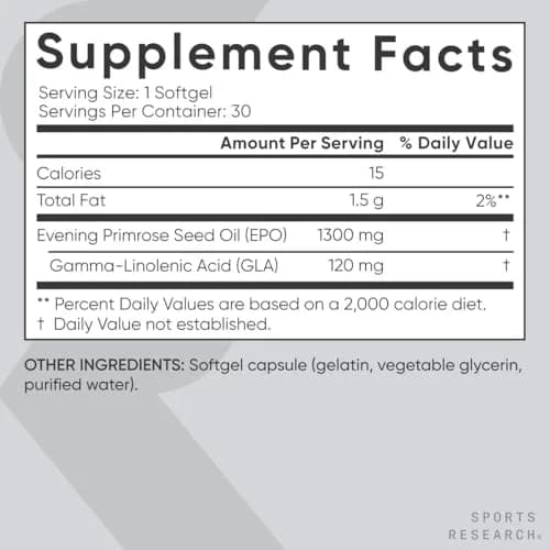 Sports Research Evening Primrose Oil 1300mg | Women’s Health & Skin Support, 30 Softgels thumbnail 5
