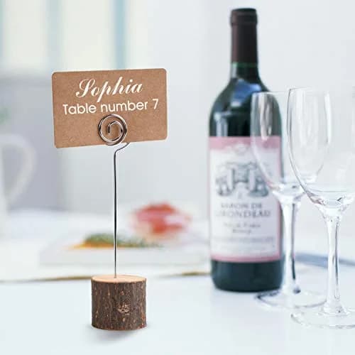Toncoo 10Pcs Rustic Wood Place Card Holders with Swirl Wire & 20 Kraft Cards | Elegant Table Markers for Weddings & Events thumbnail 3