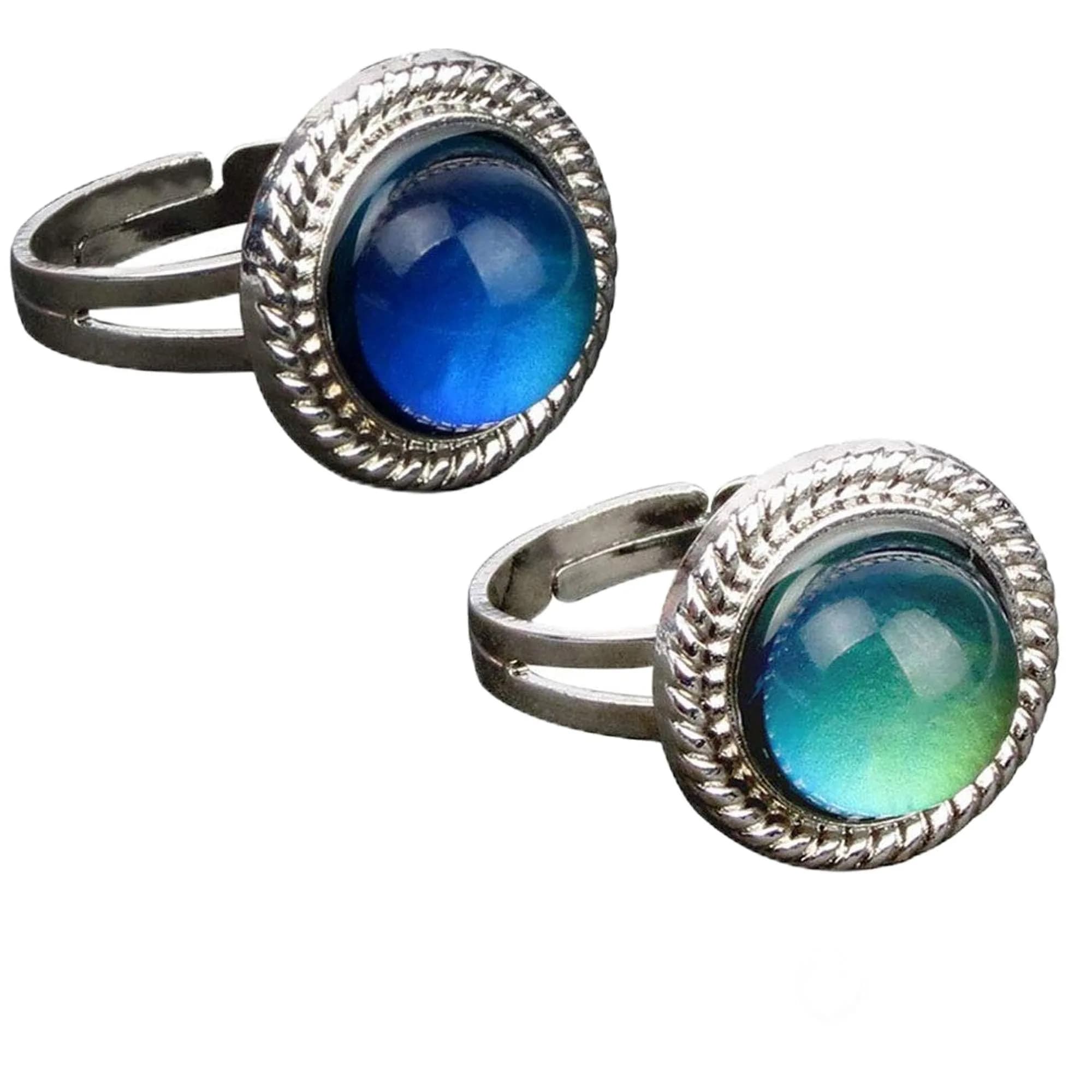 Carykon Adjustable Mood Ring with Color-Changing Glass Stone | Stainless Steel, Retro Style (Pack of 2)