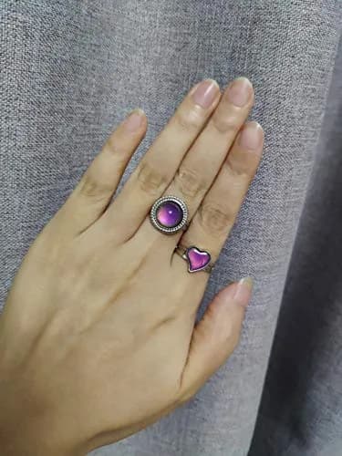 Carykon Adjustable Mood Ring with Color-Changing Glass Stone | Stainless Steel, Retro Style (Pack of 2) thumbnail 2