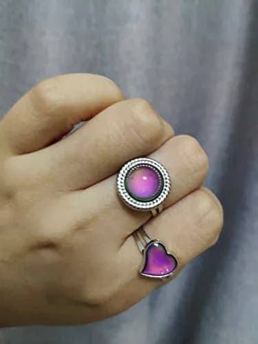 Carykon Adjustable Mood Ring with Color-Changing Glass Stone | Stainless Steel, Retro Style (Pack of 2) thumbnail 3
