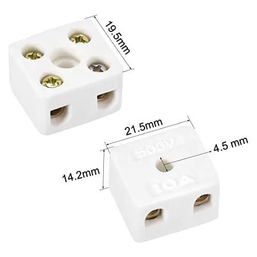 uxcell 2 Way Ceramic Terminal Block 21.5x19.5x14.2mm (10 Pcs) | High Temp Porcelain Connectors for Electrical Wire Cable thumbnail 2
