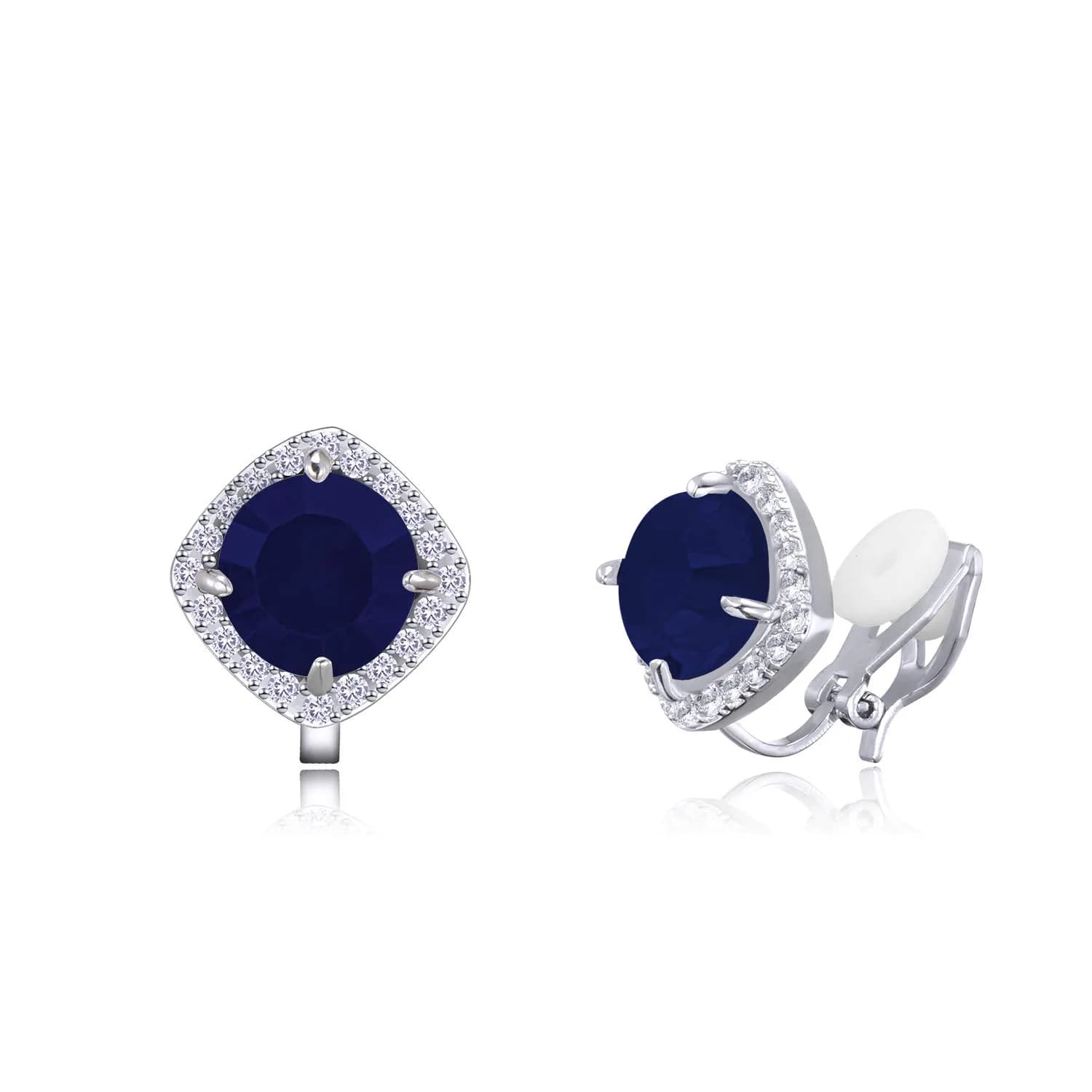 YOQUCOL Dark Blue Cubic Zirconia Clip-On Earrings for Women | Non Pierced Square Design
