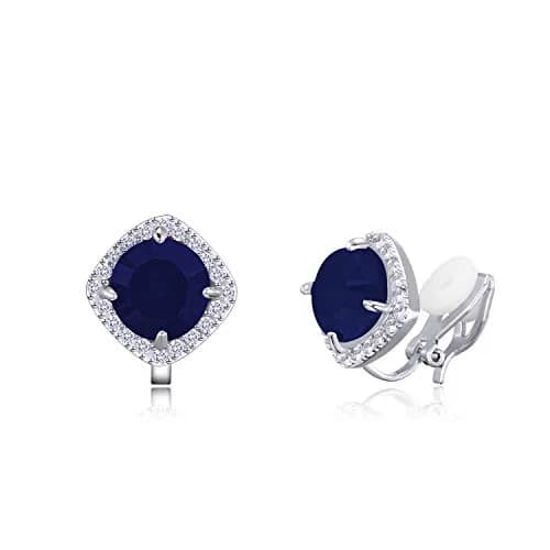 YOQUCOL Dark Blue Cubic Zirconia Clip-On Earrings for Women | Non Pierced Square Design thumbnail 1