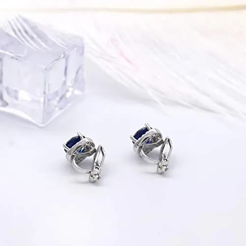 YOQUCOL Dark Blue Cubic Zirconia Clip-On Earrings for Women | Non Pierced Square Design thumbnail 4