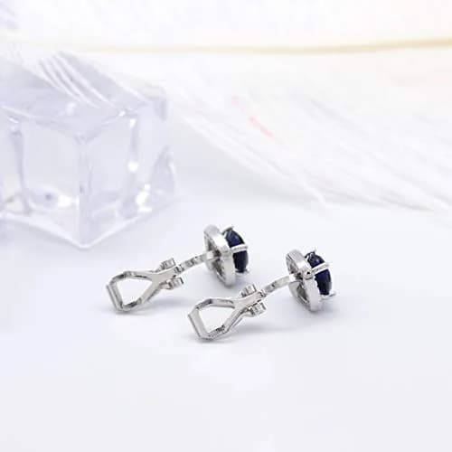 YOQUCOL Dark Blue Cubic Zirconia Clip-On Earrings for Women | Non Pierced Square Design thumbnail 5
