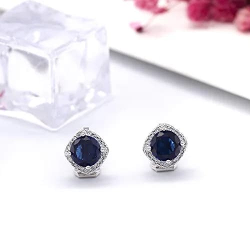 YOQUCOL Dark Blue Cubic Zirconia Clip-On Earrings for Women | Non Pierced Square Design thumbnail 2