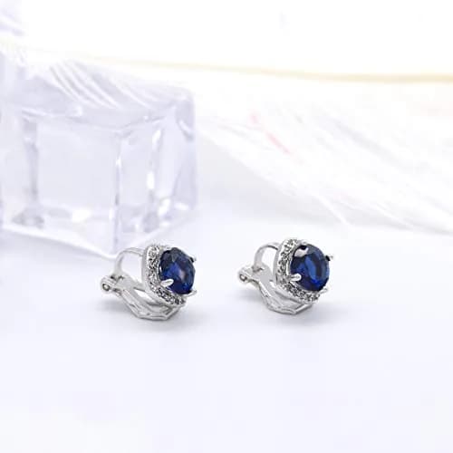 YOQUCOL Dark Blue Cubic Zirconia Clip-On Earrings for Women | Non Pierced Square Design thumbnail 3