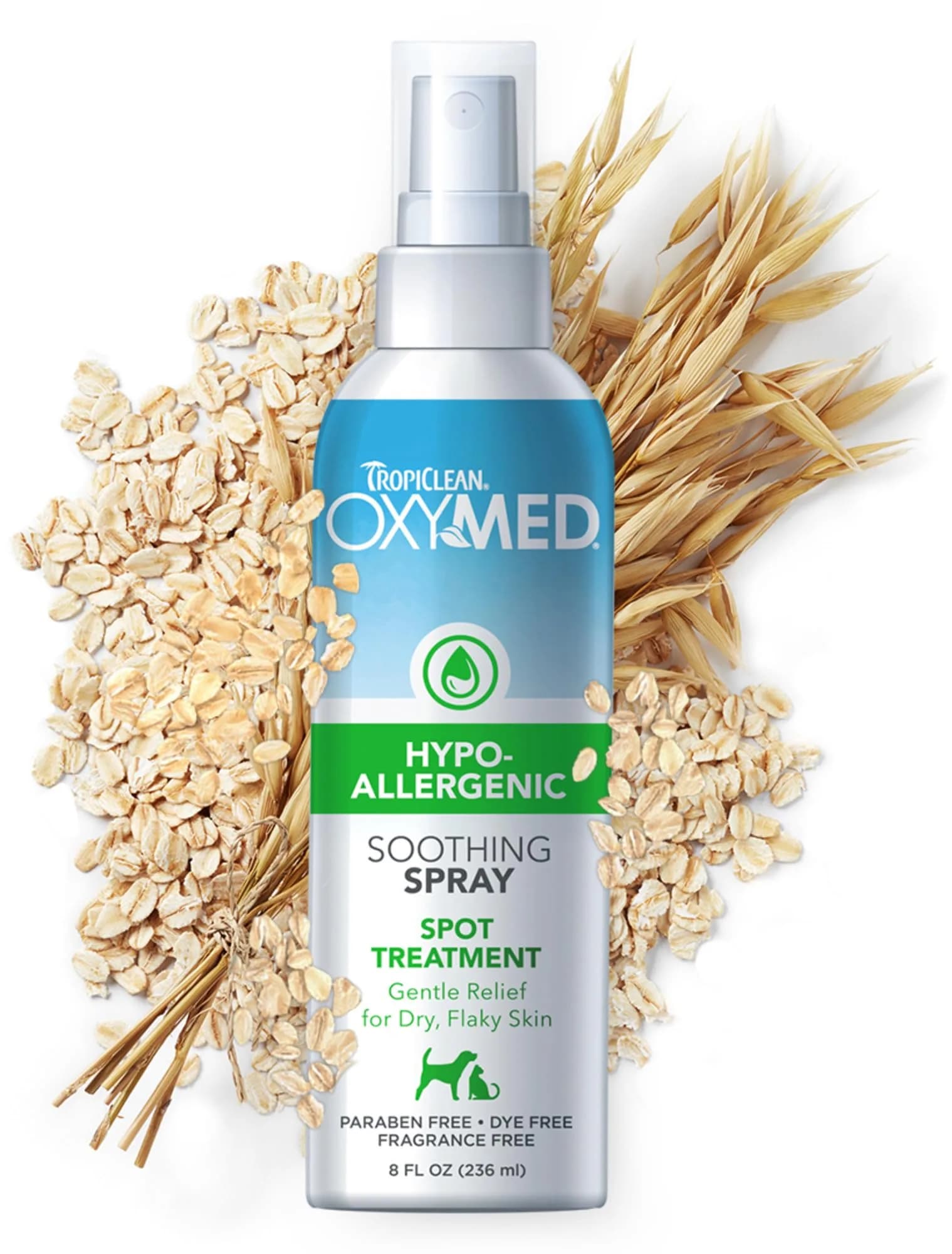 TropiClean OxyMed Hypoallergenic Itch Relief Spray for Cats & Dogs 236ml (8oz) | Gentle Relief for Sensitive Skin - main product image