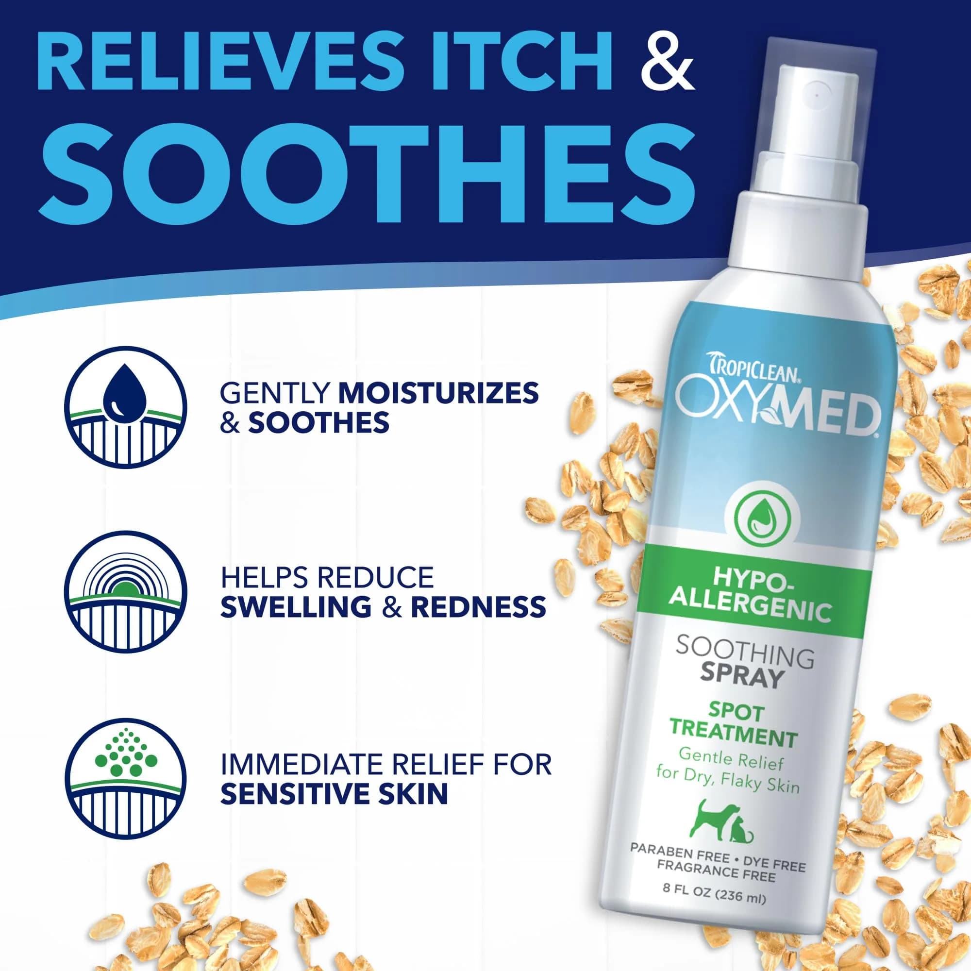 TropiClean OxyMed Hypoallergenic Itch Relief Spray for Cats & Dogs 236ml (8oz) | Gentle Relief for Sensitive Skin - view 6
