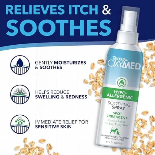 TropiClean OxyMed Hypoallergenic Itch Relief Spray for Cats & Dogs 236ml (8oz) | Gentle Relief for Sensitive Skin thumbnail 6