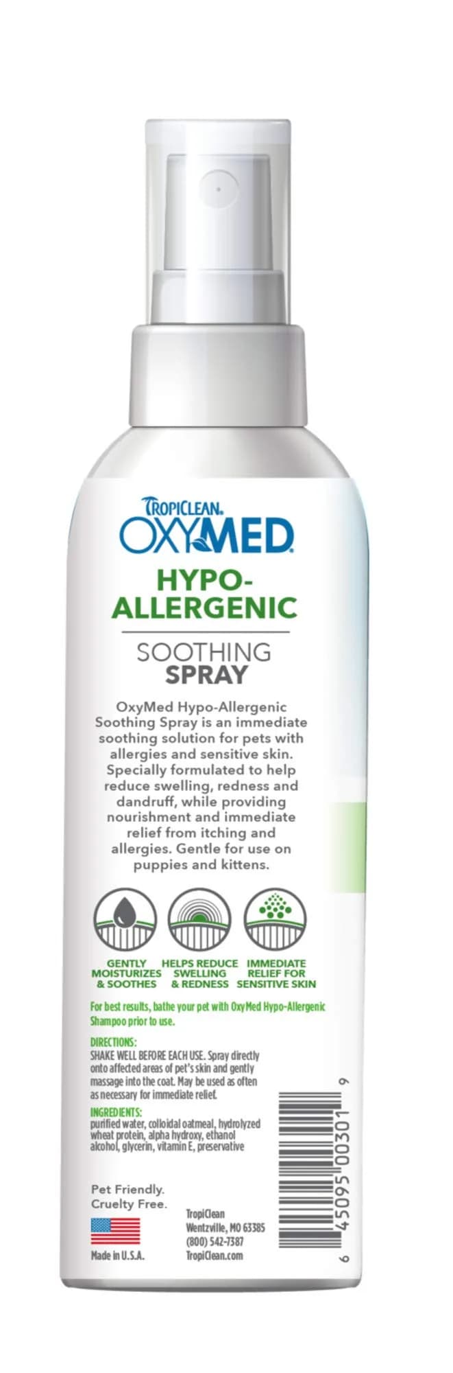 TropiClean OxyMed Hypoallergenic Itch Relief Spray for Cats & Dogs 236ml (8oz) | Gentle Relief for Sensitive Skin - view 2