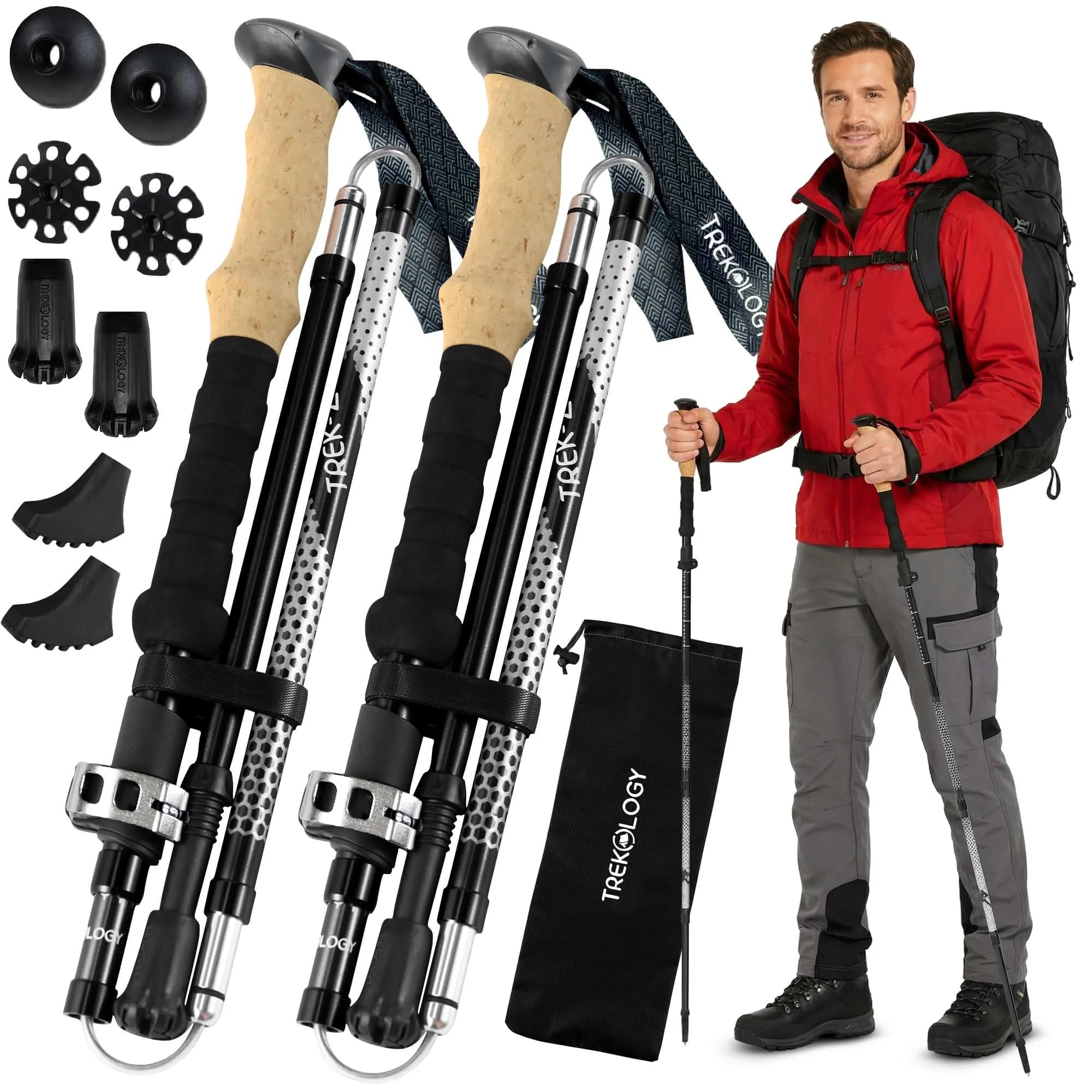 TREKOLOGY Trek-Z Hiking Trekking Poles, 2pc | Adjustable Lightweight Aluminum Walking Stick