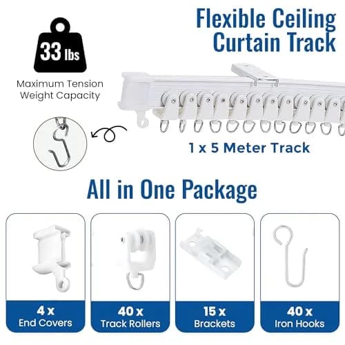 UrbanRed Flexible Ceiling Curtain Track 5m (16.4 ft) White | Bendable PVC Rail Kit for Room Dividers thumbnail 2