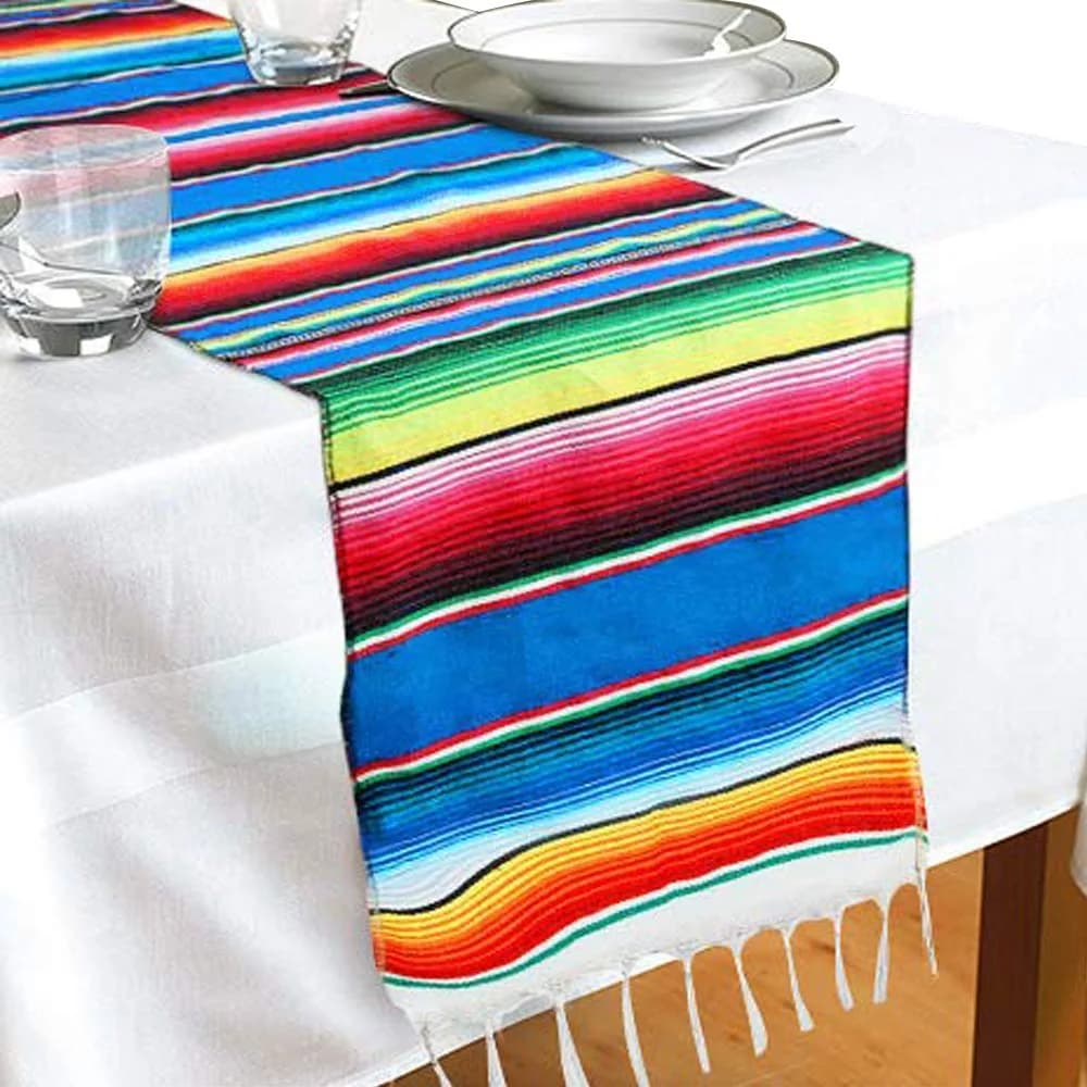 Hxezoc Mexican Serape Table Runner 53cm x 213cm (14 x 84 Inch) | Hand-Woven Cotton for Festive Decor - main product image