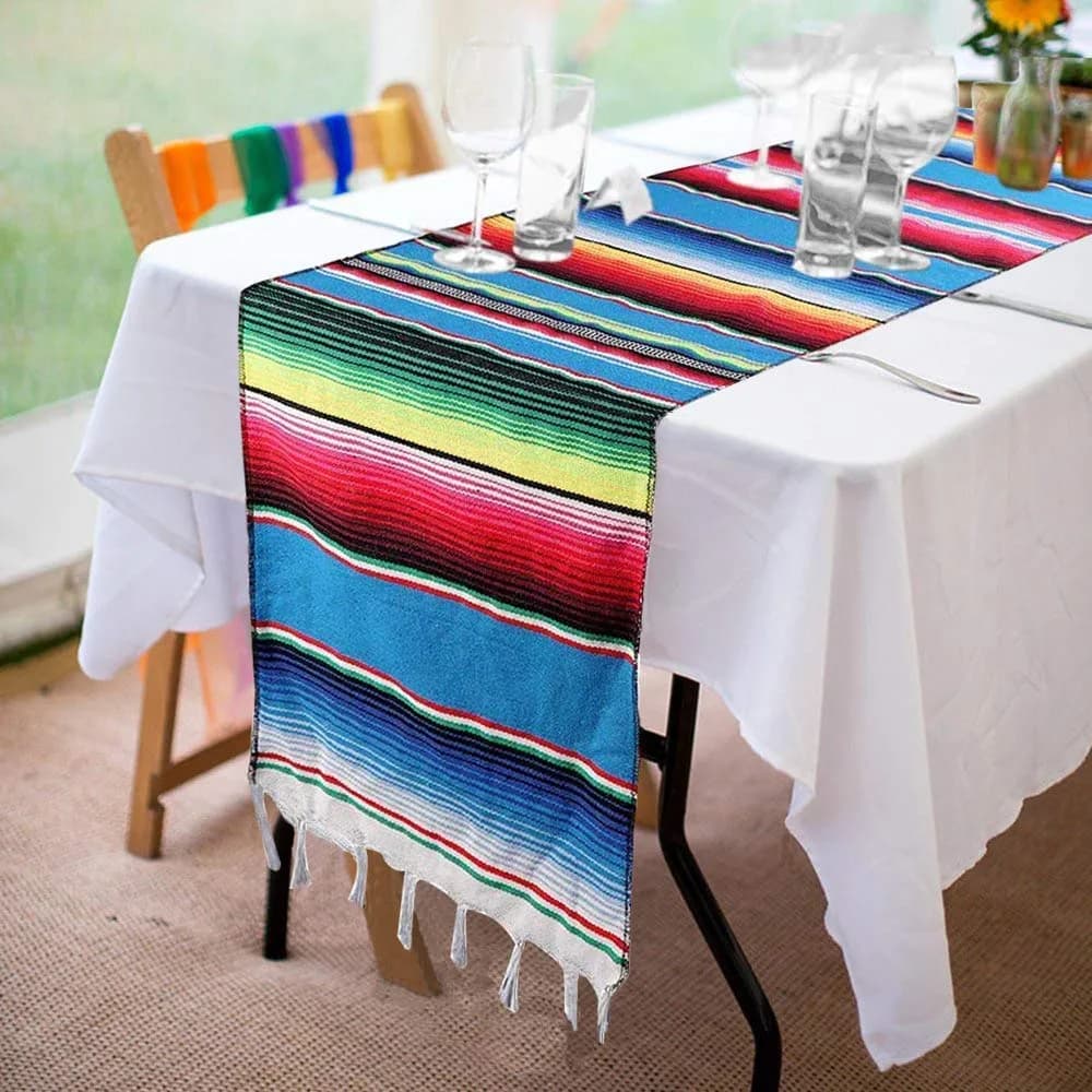 Hxezoc Mexican Serape Table Runner 53cm x 213cm (14 x 84 Inch) | Hand-Woven Cotton for Festive Decor - view 6