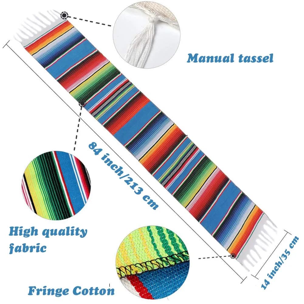 Hxezoc Mexican Serape Table Runner 53cm x 213cm (14 x 84 Inch) | Hand-Woven Cotton for Festive Decor - view 2