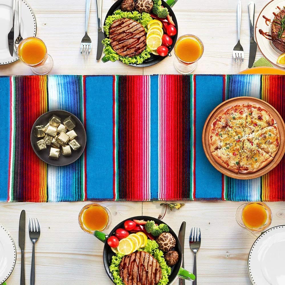 Hxezoc Mexican Serape Table Runner 53cm x 213cm (14 x 84 Inch) | Hand-Woven Cotton for Festive Decor - view 4