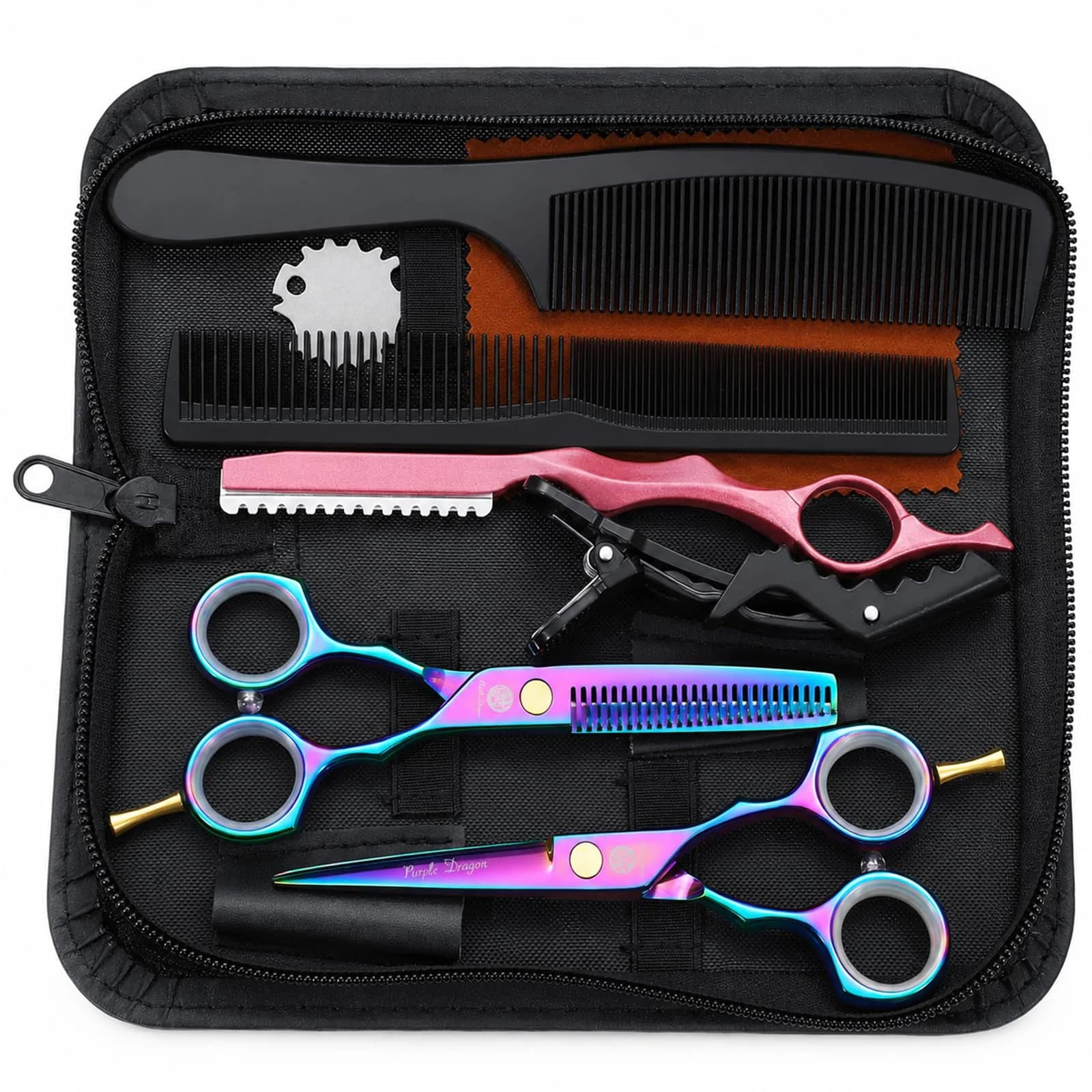 Purple Dragon 5.5 inch Hair Cutting Scissors Set with Razor | Titanium Blades for Professional & DIY Use - main product image