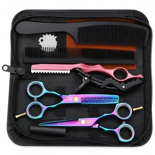 Purple Dragon 5.5 inch Hair Cutting Scissors Set with Razor | Titanium Blades for Professional & DIY Use thumbnail 1