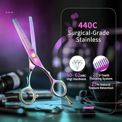Purple Dragon 5.5 inch Hair Cutting Scissors Set with Razor | Titanium Blades for Professional & DIY Use thumbnail 3