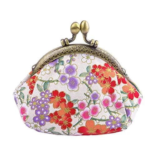 Oyachic Floral Coin Purse Canvas Wallet with Clasp | Vintage Small Coin Pouch for Women & Girls — Beige