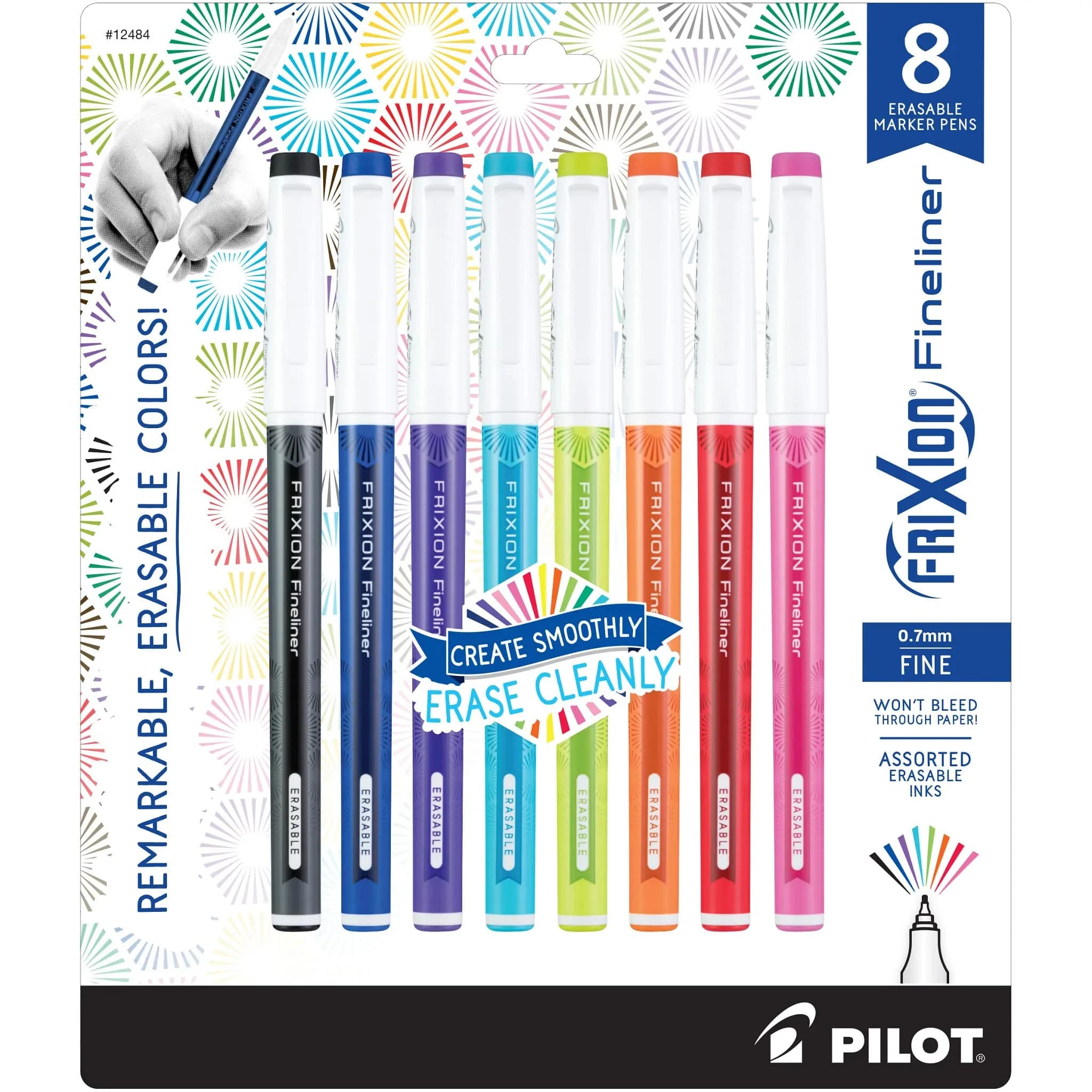 PILOT FriXion Fineliner Erasable Marker Pens 8-Pack | Smooth Ink Flow, Fade-Resistant - main product image