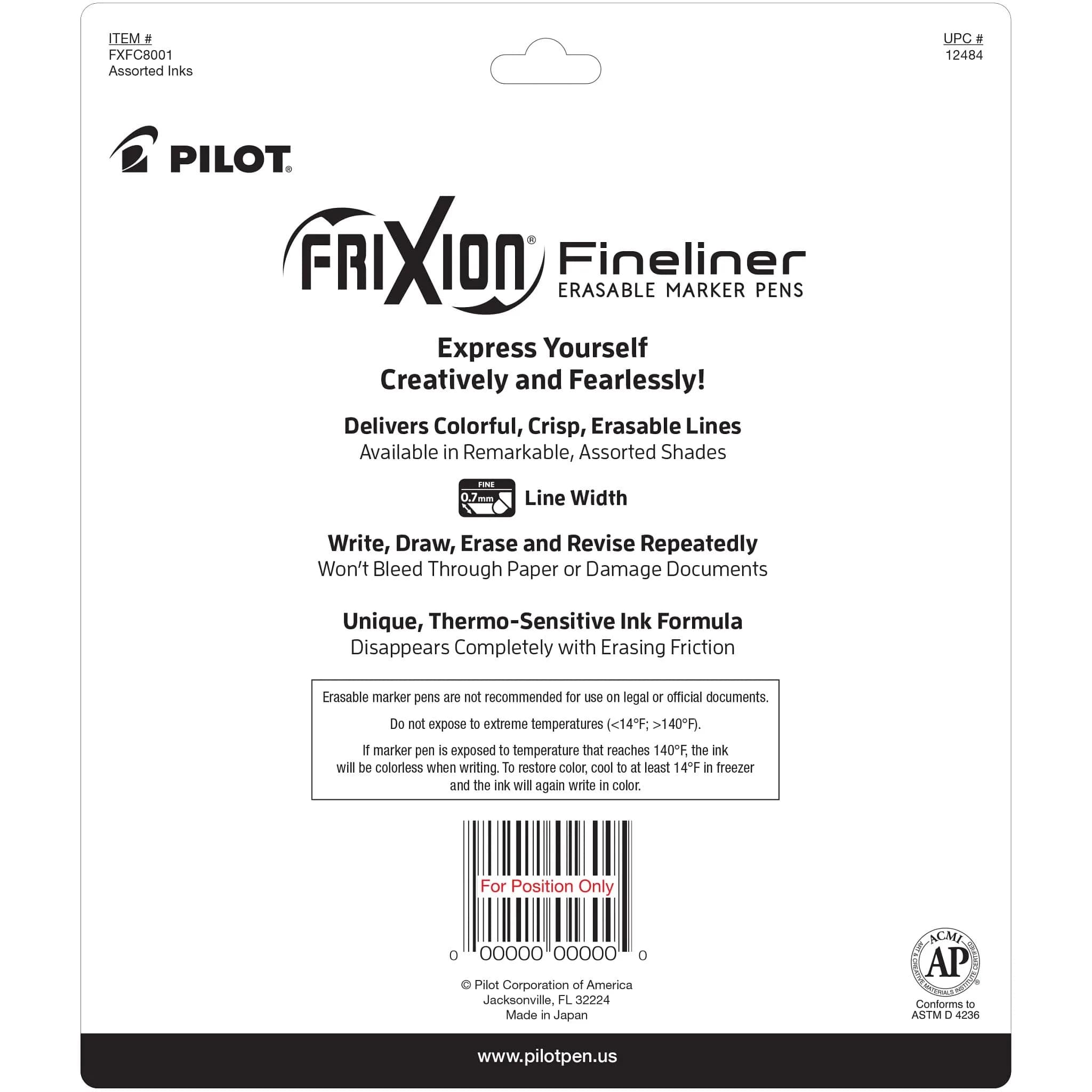 PILOT FriXion Fineliner Erasable Marker Pens 8-Pack | Smooth Ink Flow, Fade-Resistant - view 2