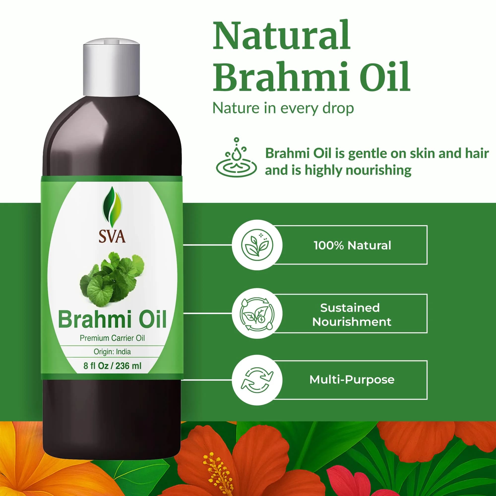 SVA ORGANICS Brahmi Carrier Oil 8 Fl Oz (236 ml) - Pure & Natural - view 2