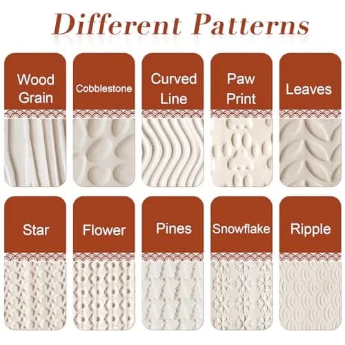 Lzttyee Wooden Handle Pottery Tools Set of 10 | Clay Texture Rollers for Ceramics & Sculpting thumbnail 3