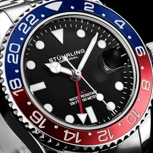 Stuhrling Original Men's Stainless Steel Jubilee Bracelet GMT Watch 42mm | Water Resistant, Quartz thumbnail 2