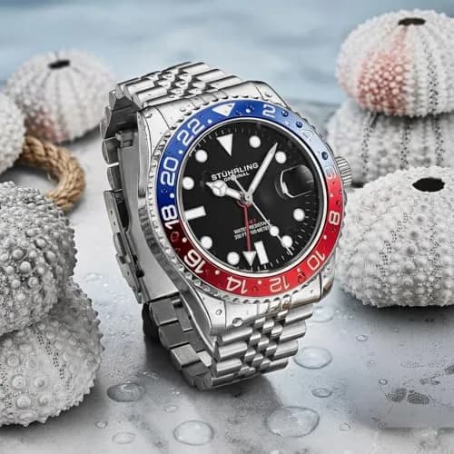 Stuhrling Original Men's Stainless Steel Jubilee Bracelet GMT Watch 42mm | Water Resistant, Quartz thumbnail 3