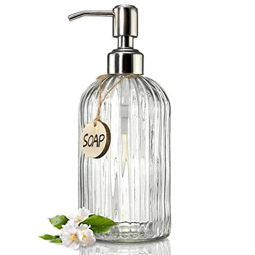 JASAI 18 Oz Clear Glass Soap Dispenser with Rust Proof Stainless Steel Pump | Elegant Bathroom & Kitchen Accessory thumbnail 1