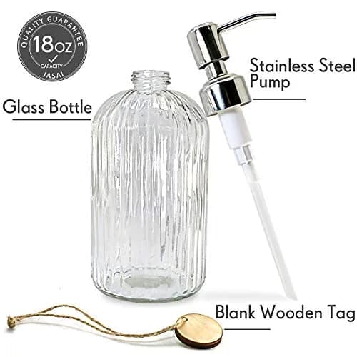 JASAI 18 Oz Clear Glass Soap Dispenser with Rust Proof Stainless Steel Pump | Elegant Bathroom & Kitchen Accessory thumbnail 2