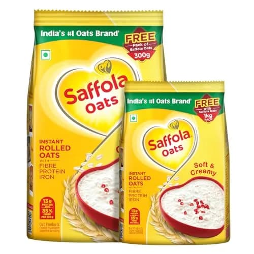 Saffola Oats 1 kg (2.2 lb) with Free 400 gm (0.88 lb) | Wholesome Wholegrain Breakfast Cereal thumbnail 1