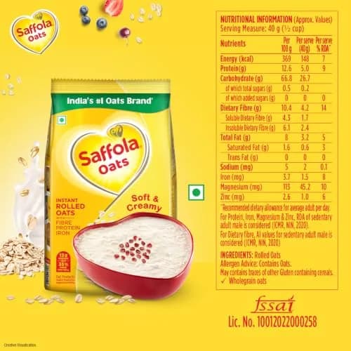 Saffola Oats 1 kg (2.2 lb) with Free 400 gm (0.88 lb) | Wholesome Wholegrain Breakfast Cereal thumbnail 6