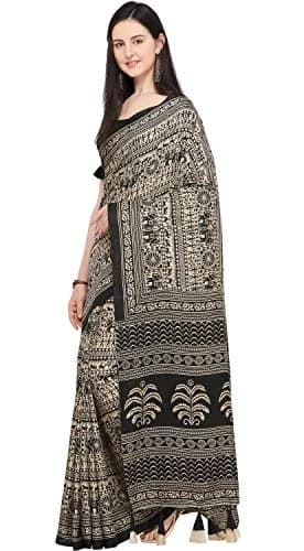 EthnicJunction Women's Art Silk Kalamkari Print Saree With Blouse Piece, Black & Beige, 5.20m (17.06 ft) thumbnail 4