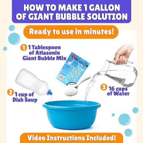 Atlasonix Giant Bubble Wand Set with 1 Gallon Bubble Solution Powder | Non-Toxic, BPA-Free, ASTM-Tested thumbnail 4
