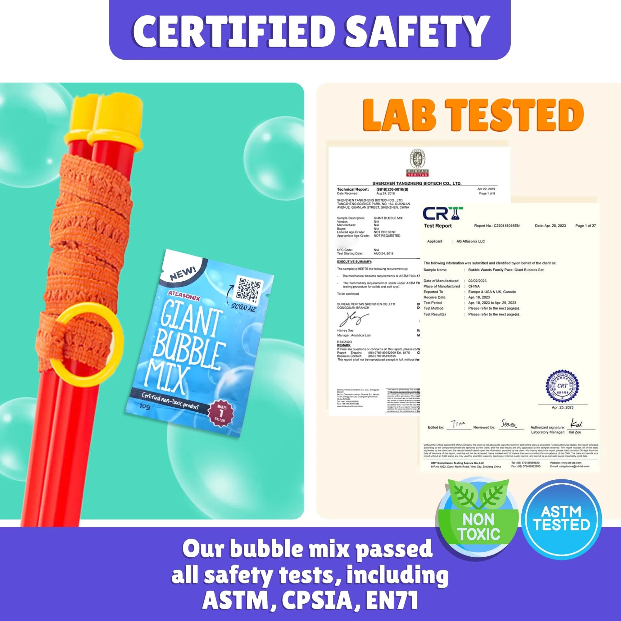 Atlasonix Giant Bubble Wand Set with 1 Gallon Bubble Solution Powder | Non-Toxic, BPA-Free, ASTM-Tested - view 6