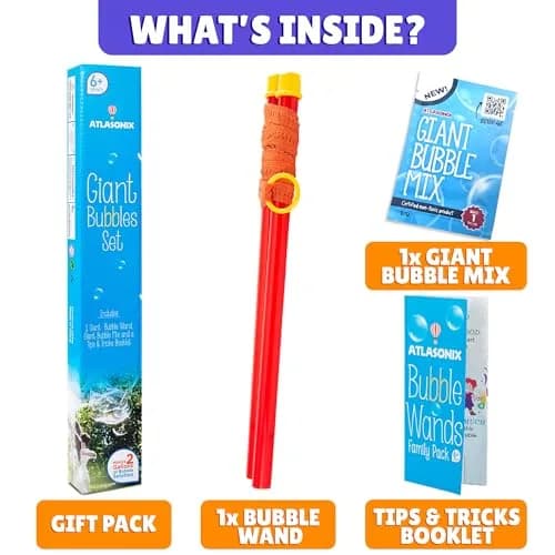 Atlasonix Giant Bubble Wand Set with 1 Gallon Bubble Solution Powder | Non-Toxic, BPA-Free, ASTM-Tested thumbnail 2