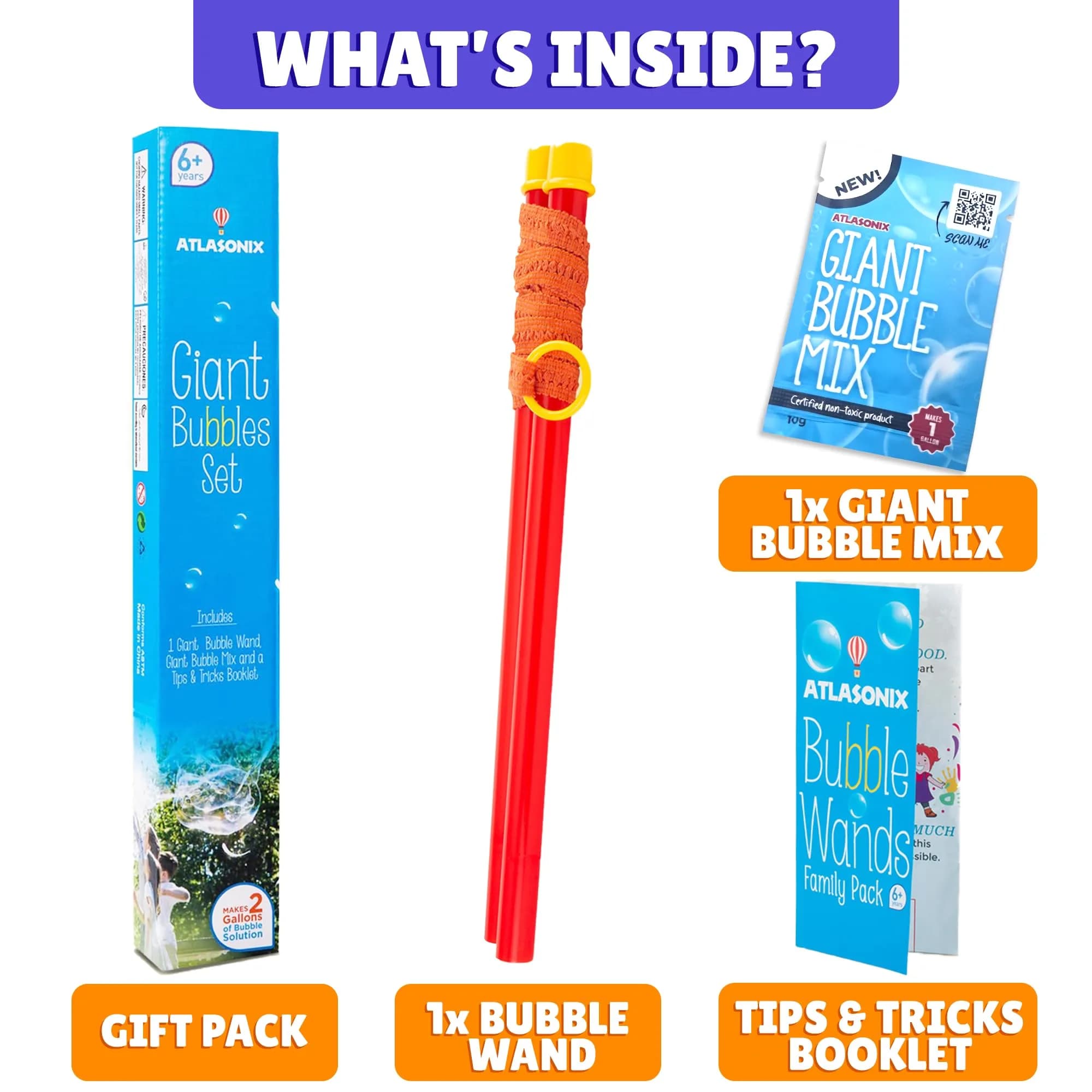 Atlasonix Giant Bubble Wand Set with 1 Gallon Bubble Solution Powder | Non-Toxic, BPA-Free, ASTM-Tested - view 2