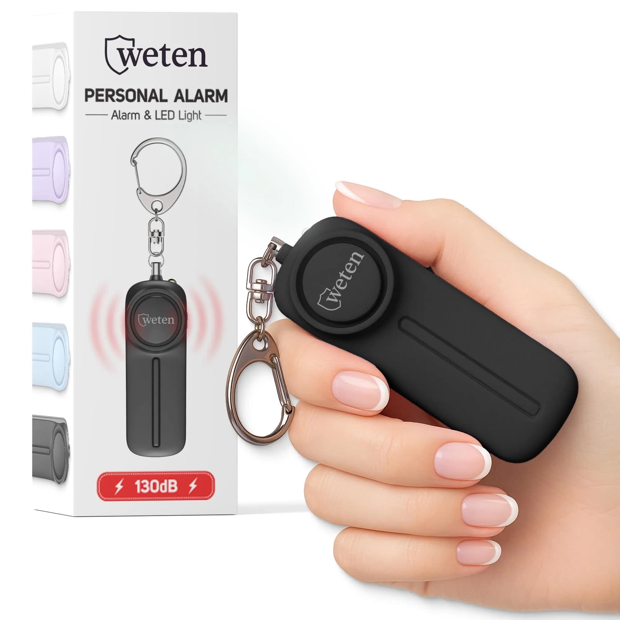 WETEN Personal Safety Alarm Keychain for Women - 130dB Loud Siren & LED Light | Black - main product image