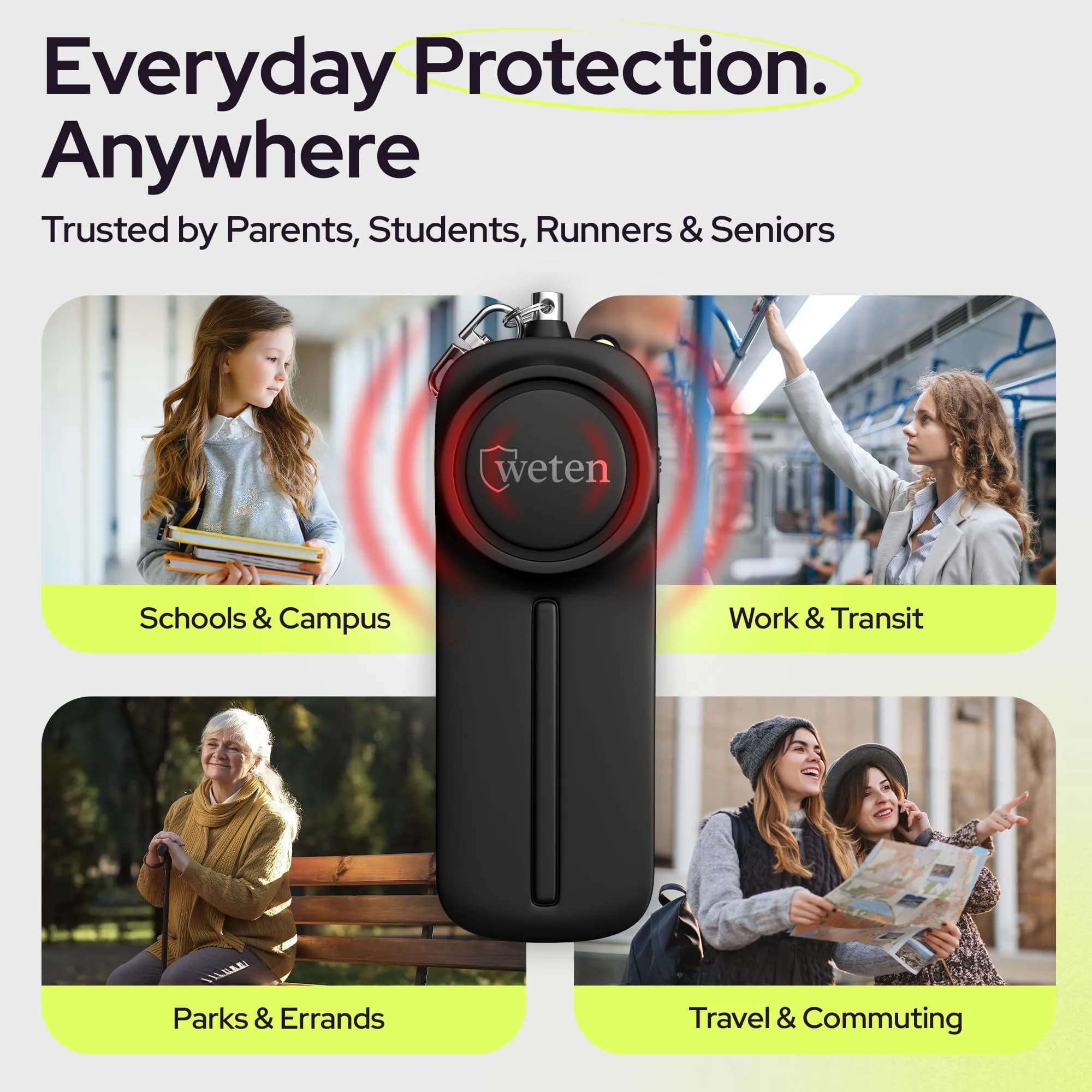WETEN Personal Safety Alarm Keychain for Women - 130dB Loud Siren & LED Light | Black - view 6