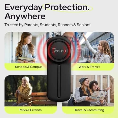 WETEN Personal Safety Alarm Keychain for Women - 130dB Loud Siren & LED Light | Black thumbnail 6
