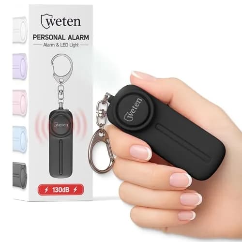 WETEN Personal Safety Alarm Keychain for Women - 130dB Loud Siren & LED Light | Black thumbnail 1